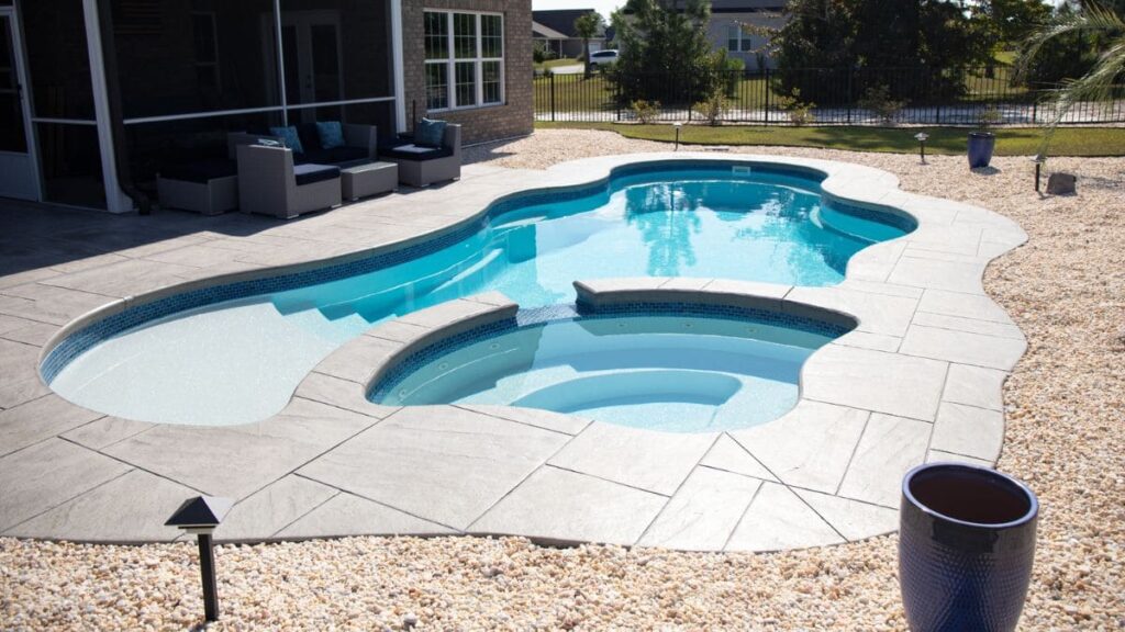 Fiberglass backyard pool and spa
